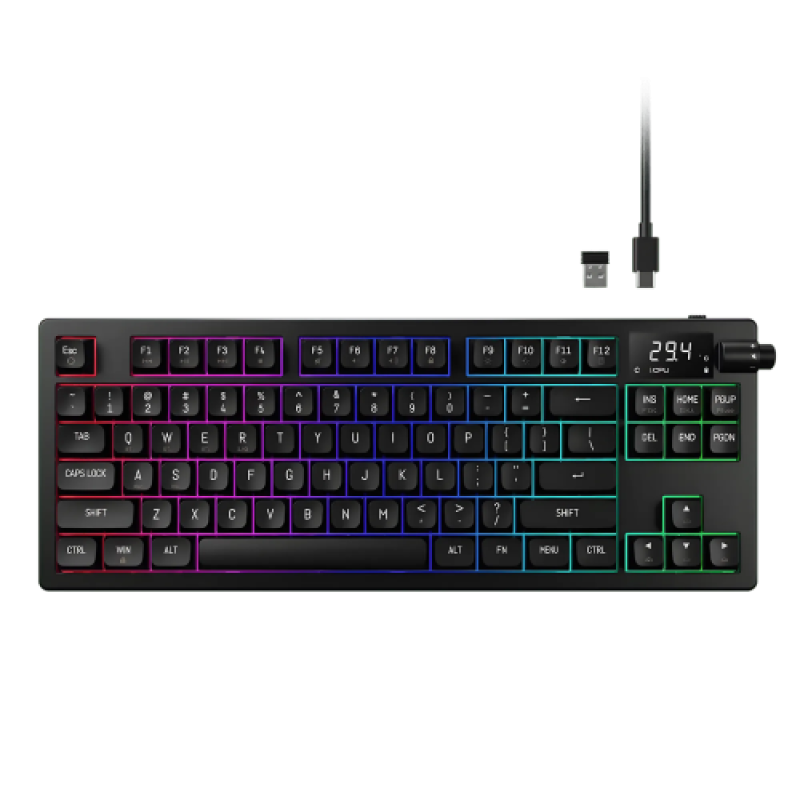 Gamdias HERMES M7 HYBRID RGB Red Switch Tri-Mode Mechanical Keyboard With Display